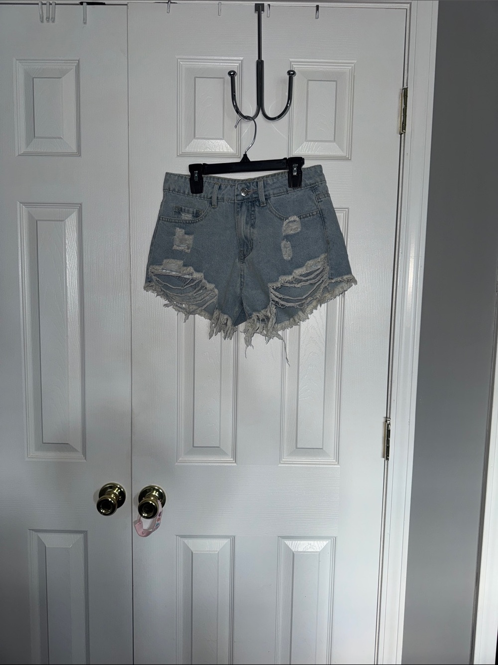 SHEIN Light Blue Distressed Denim Shorts